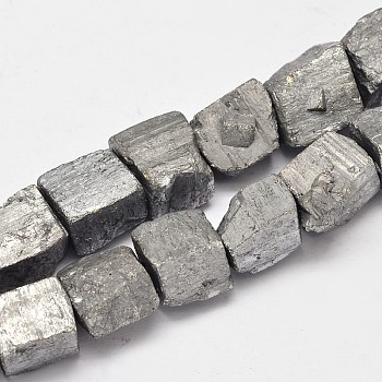 Nuggets Electroplated Natural Pyrite Beads Strands, Silver Plated, 9~11mm, Hole: 1mm, about 31~42pcs/strand, 15 inch
