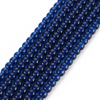 Glass Beads Strands, Round, Medium Blue, 2mm, Hole: 0.6mm, about 185~206pcs/strand, 14.37~14.76 inch(36.5~37.5cm)