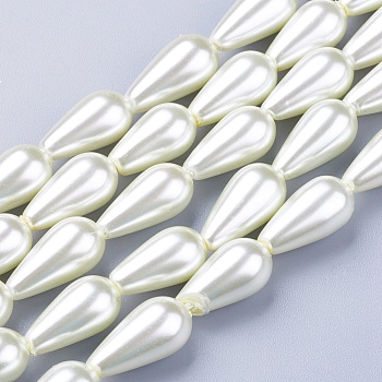 Glass Pearl Beads, for Beading Jewelry Making, Painted, teardrop, White, 16x8mm, Hole: 1mm, about 24pcs/strand