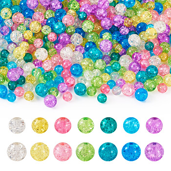 420Pcs 14 Style Transparent Spray Painted Crackle Glass Beads Strands, Round, Mixed Color, 6~8mm, Hole: 1.3~1.6mm, 30Pcs/style