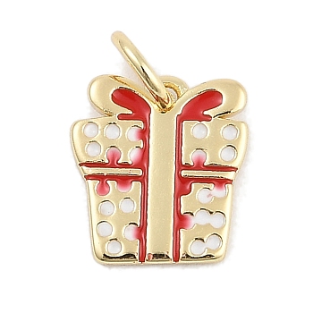 Christmas Brass Enamel Charms, with Jump Ring, Long-Lasting Plated, Lead Free & Cadmium Free, Rack Plating, Real 18K Gold Plated, Box, 10.5x9.5x1.5mm, Hole: 3mm