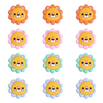 12Pcs 4 Colors Silicone Beads, Chewing Beads For Teethers, DIY Nursing Necklaces Making, Lion Head, Mixed Color, 30x10mm, Hole: 2.5mm