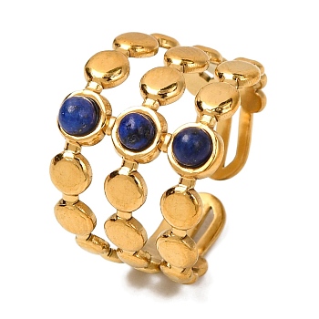 Natural Lapis Lazuli Finger Rings, Golden Tone 304 Stainless Steel Three-layer Cuff Rings for Women, Inner Diameter: Adjustable