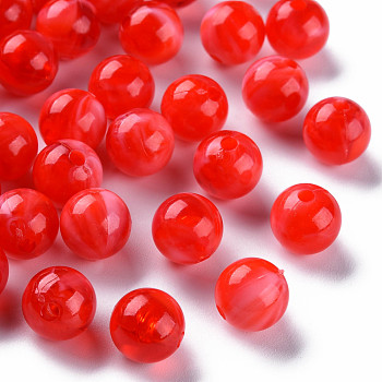 Acrylic Beads, Imitation Gemstone, Round, Red, 10mm, Hole: 1.6mm, about 1000pcs/500g
