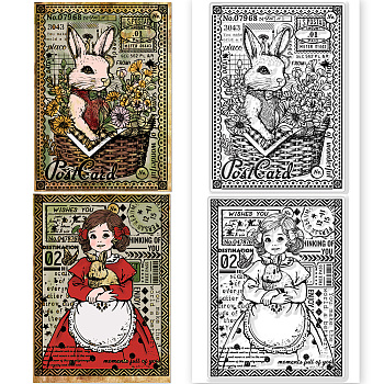 Custom PVC Plastic Clear Stamps, for DIY Scrapbooking, Photo Album Decorative, Cards Making, Rabbit, 160x110mm