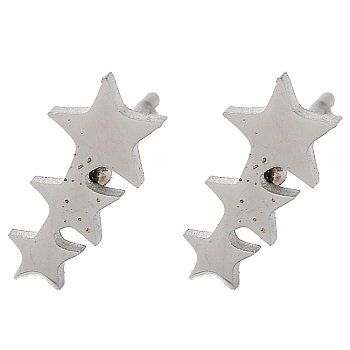 304 Stainless Steel Stud Earrings, Stainless Steel Color, Star, 10.5x5mm