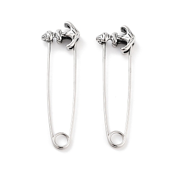 Anchor 316 Surgical Stainless Steel Safety Pin Hoop Earrings for Women, Antique Silver, 39x4x11mm
