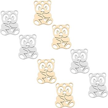 Unicraftale 201 Stainless Steel Pendants, Panda, Golden & Stainless Steel Color, 16x12x1mm, Hole: 1.5mm, 2 colors, 8pcs/color, 16pcs/box