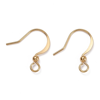 Brass Earring Hooks, with Horizontal Loop and Beads, Long-Lasting Plated, Real 18K Gold Plated, 16x15.5x2.5mm, Hole: 2.5mm, Pin: 0.5mm
