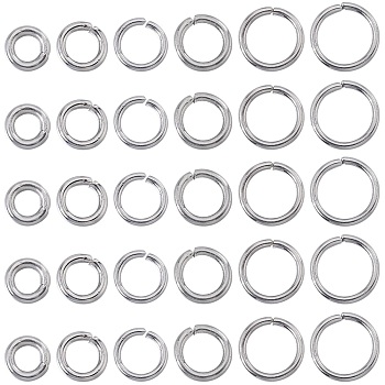 600Pcs 6 Styles 304 Stainless Steel Jump Rings, Open Jump Rings, for Chainmaille Weaves, Stainless Steel Color, 5~10x1.2mm, Inner Diameter: 2.6~7.6mm, 100pcs/style