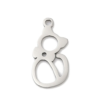 201 Stainless Steel Pendants, Cat Shape Charms, Stainless Steel Color, 18x9x1mm, Hole: 1.4mm