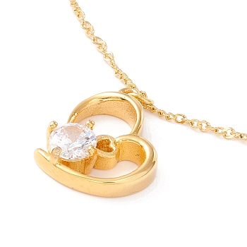 Clear Cubic Zirconia Heart Pendant Necklace, 304 Stainless Steel for Women, Golden, 16.34 inch(41.5cm)
