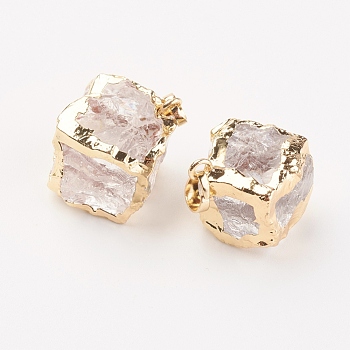 Natural Quartz Crystal Pendants, with Brass Findings, Square, Golden, 23~24x20~22mm, Hole: 4x6mm