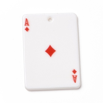 Printed Acrylic Pendants, Rectangle with Playing Cards Pattern, Ace of Diamonds, Red, 36x25.5x2mm, Hole: 1.8mm