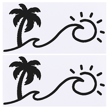 Beach Theme PVC Cartoon Self Adhesive Car Stickers, Waterproof Coconut Tree with Sun Car Decorative Decals for Car Decoration, Black, 92~93x174~182x0.2mm