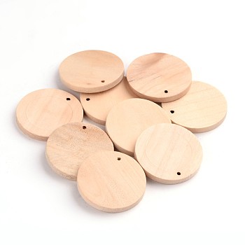 Wood Pendants, Flat Round, BurlyWood, 34.5x3.5mm, Hole: 1mm