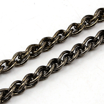 Iron Wheat Chains, Foxtail Chain, Unwelded, Twist Oval, Gunmetal, 8x5.5x1mm, about 16.4 Feet(5m)/roll