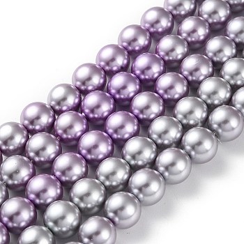 Eco-Friendly Grade A Glass Pearl Beads, Pearlized, Round, Lilac, 12mm, Hole: 1.2mm, about 35pcs/strand, 15.94''(40.5cm)