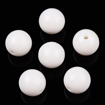 Opaque Acrylic Beads, Round, White, 16mm, Hole: 3mm, 210pcs/500g