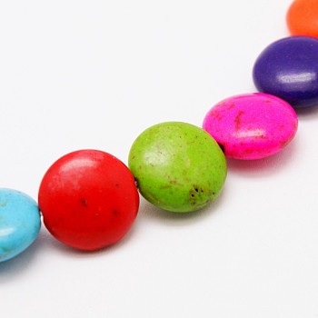 Flat Round Synthetic Turquoise Beads Strands, Dyed, Mixed Color, 10x5mm, Hole: 1mm, about 42pcs/strand, 15.7 inch