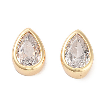 Brass Cubic Zirconia Beads, Teardrop, Real 18K Gold Plated, Clear, 11x8x4mm, Hole: 2.5x1.2mm
