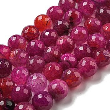 Faceted Natural Dragon Veins Agate Beads Strands, Round, Dyed & Heated, Medium Violet Red, 12mm, Hole: 1.6mm, about 31pcs/strand, 14.76''(37.5cm)