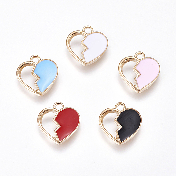 Alloy Enamel Charms, Hollow Love, Golden, Mixed Color, 14.5x14x3mm, Hole: 1.8mm