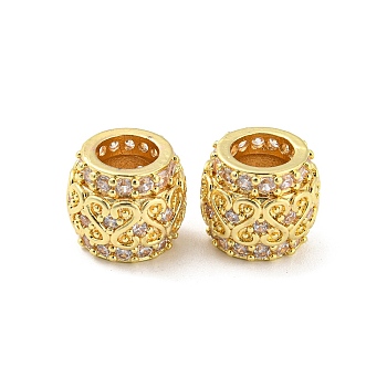 Brass Micro Pave Cubic Zirconia European Beads, Large Hole Beads, Long-Lasting Plated, Lead Free & Cadmium Free, Barrel with Heart, Golden, 9.5x8mm, Hole: 5mm