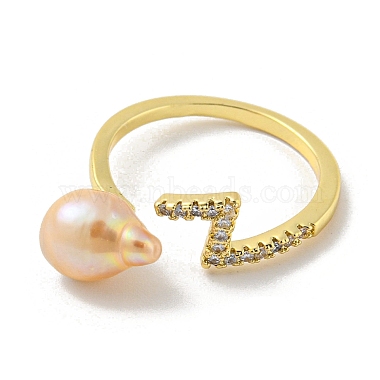 Brass Open Cuff Rings with Natural Pearl(RJEW-H220-31G)-2