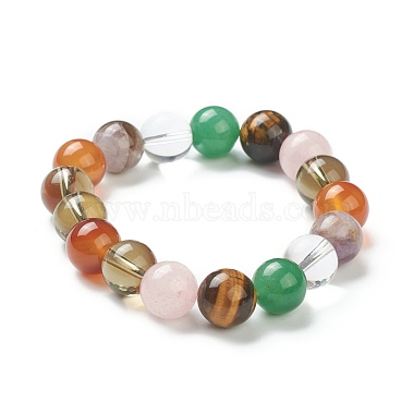 Natural Mixed Stone Beaded Stretch Bracelets(BJEW-A117-E-39)-2