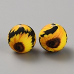 Round with Sunflower Silicone Beads, Yellow, 15mm, Hole: 2mm(SIL-WH0010-29)