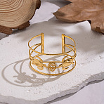 304 Stainless Steel Cuff Statement Bangles, Wide Bangles for Women, Turtle, Ion Plating(IP), Real 18K Gold Plated, Inner Diameter: 2.50x1.79 inch(6.35x4.55cm)(BJEW-Z161-03G)