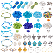 Elite DIY Bohamian Bracelet Making Kit, Including Natural Shell & Glass Seed & Synthetic Turquoise Turtle Beads, Dolphin & Heart & Sunflower Alloy Pendants & Links Connectors, Mixed Color(DIY-PH0009-53)