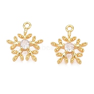 Christmas Theme Brass Micro Pave Clear Cubic Zirconia Charms, Snowflake, Real 18K Gold Plated, 13.5x11.5x2.5mm, Hole: 1mm(KK-T073-14G)