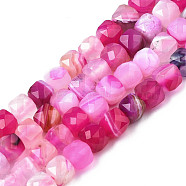 Natural Banded Agate/Striped Agate Beads Strands, Faceted, Dyed, Cube, Hot Pink, 5~6x5~6x5~6mm, Hole: 1mm, about 61pcs/strand, 12.60 inch~12.80 inch(32~32.5cm)(G-S359-374B)