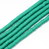 Handmade Polymer Clay Bead Strands, Heishi Beads, Disc/Flat Round, Light Sea Green, 4x0.5~1mm, Hole: 1.5mm, about 320~447pcs/strand, 15.74~16.92 inch(CLAY-T002-4mm-08)