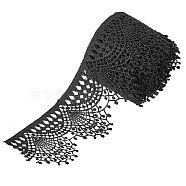 Polyester Lace Ribbons, Shell Shaped Edge Lace Trim, for Clothing Sewing, Black, 2-1/2 inch(65mm), about 4.21~4.32 yards/card(OCOR-WH0046-78A)