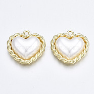 Alloy Pendants, with Imitation Pearl ABS Plastic, Heart, Cadmium Free & Lead Free, Light Gold, Creamy White, 21x21.5x6mm, Hole: 1.8mm(X-PALLOY-T067-213-RS)