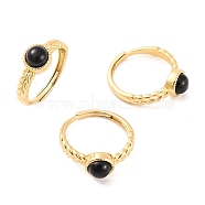 Round Natural Black Onyx Adjustable Rings, Brass Ring for Women, Long-Lasting Plated, Lead Free & Cadmium Free, Golden, Inner Diameter: 18mm(RJEW-Q817-03G-08)