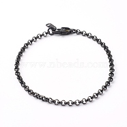 304 Stainless Steel Rolo Chain Bracelets, Electrophoresis Black, 7-1/2 inch(19cm)(BJEW-JB06447-02)