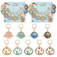 Alloy Enamel Pendant Stitch Markers, Crochet Leverback Hoop Charms, Locking Stitch Marker with Wine Glass Charm Ring, Flat Round/Ring with Cat & Star, Mixed Color, 3.5~3.7cm, 9 style, 2pcs/style, 18pcs/set, 2 sets/box(HJEW-AB00326)