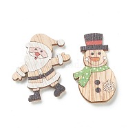 Christmas Theme Wood Pendant Decorations, with Self Adhesive Dots, Santa Claus & Snowman, Colorful, 41~45x26~38x4mm, 12pcs/box(HJEW-P010-07)