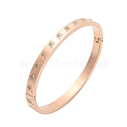 Ion Plating(IP) 304 Stainless Steel Bangle with Rhinestone, Heart, Rose Gold, Inner Diameter: 2-1/8x1-3/4 inch(5.3x4.45cm)(BJEW-Q768-01RG)