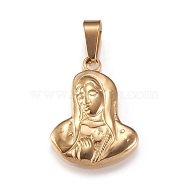 201 Stainless Steel Pendants, Virgin Mary, Golden, 22x16x2mm, Hole: 9x3mm(STAS-N096-09G)