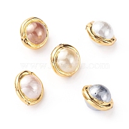 Shell Pearl Beads, with Golden Plated Brass Edge, Round, Mixed Color, 17~20x14~15mm, Hole: 0.8mm(PEAR-G008-09)