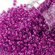 TOHO Round Seed Beads, Japanese Seed Beads, (980) Luminous Light Sapphire/Neon Pink Lined, 8/0, 3mm, Hole: 1mm, about 1110pcs/50g(SEED-XTR08-0980)