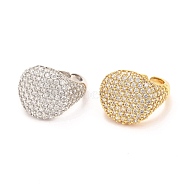 Brass Micro Pave Cubic Zirconia Cuff Ring, Long-Lasting Plated, Round, Mixed Color, US Size 4 3/4(15.4mm)(RJEW-F118-01)