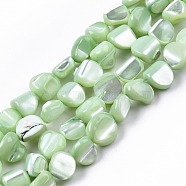 Natural Trochid Shell/Trochus Shell Beads Strands, Dyed, Nuggets, Light Green, 7.5~10.5x6.5~9.5x4~9mm, Hole: 0.8mm, about 48~49pcs/strand, 15.16 inch~15.75 inch(38.5~40cm)(SSHEL-N032-49-A04)
