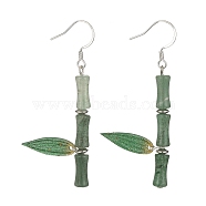 Natural Green Aventurine Bamboo Dangle Earrings, 304 Stainless Steel Long Drop Earrings for Women, Green, 62x28mm(EJEW-TA00249)