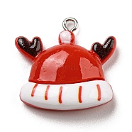Opaque Resin Pendants, Christmas Charms with Platinum Plated Iron Loops, Hat, 23x24x8mm, Hole: 2mm(CRES-D010-02A)
